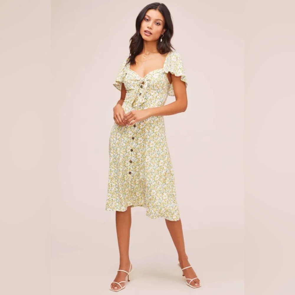 Astr the Label Tie-Front Lemon Dress